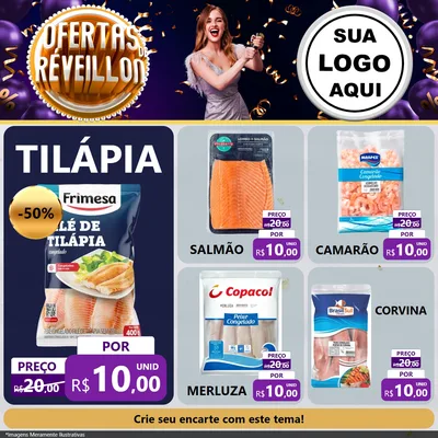 Modelo de Rede Social para Feed Facebook com o tema Ofertas de Réveillon para Peixaria