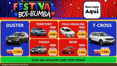 Modelo de TV para TV Horizontal com o tema Festival Boi-Bumbá para Concessionaria de Carros