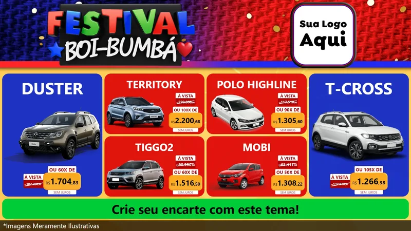 Modelo de TV para TV Horizontal com o tema Festival Boi-Bumbá para Concessionaria de Carros