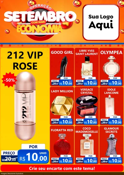 Modelo de Encarte para Encarte A4 Vertical com o tema Operação Setembro Com Muita Economia para Perfumes