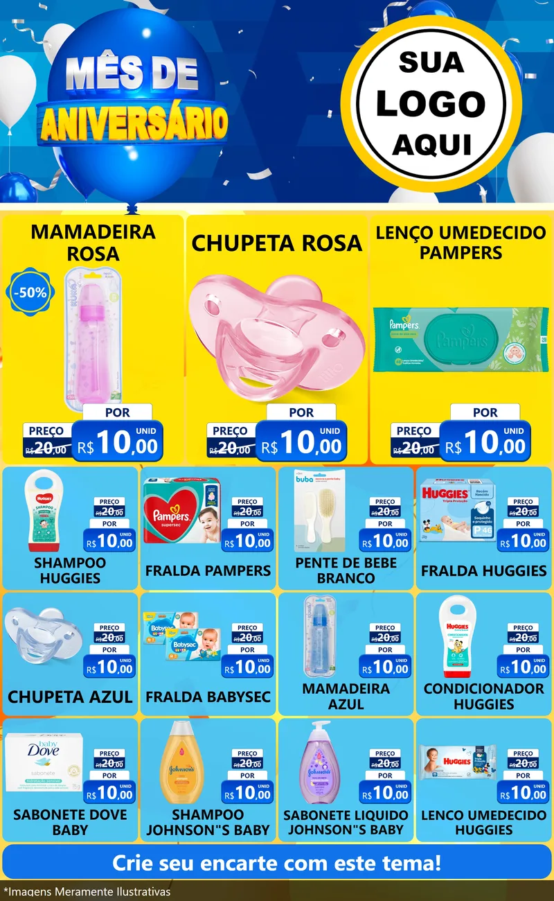 Modelo de Encarte para Encarte Grande com o tema Mês de Aniversário para Bebês