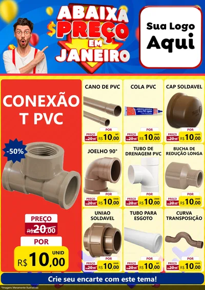 Modelo de Encarte para Encarte A4 Vertical com o tema Abaixa Preço em Janeiro para Tubos e conexões