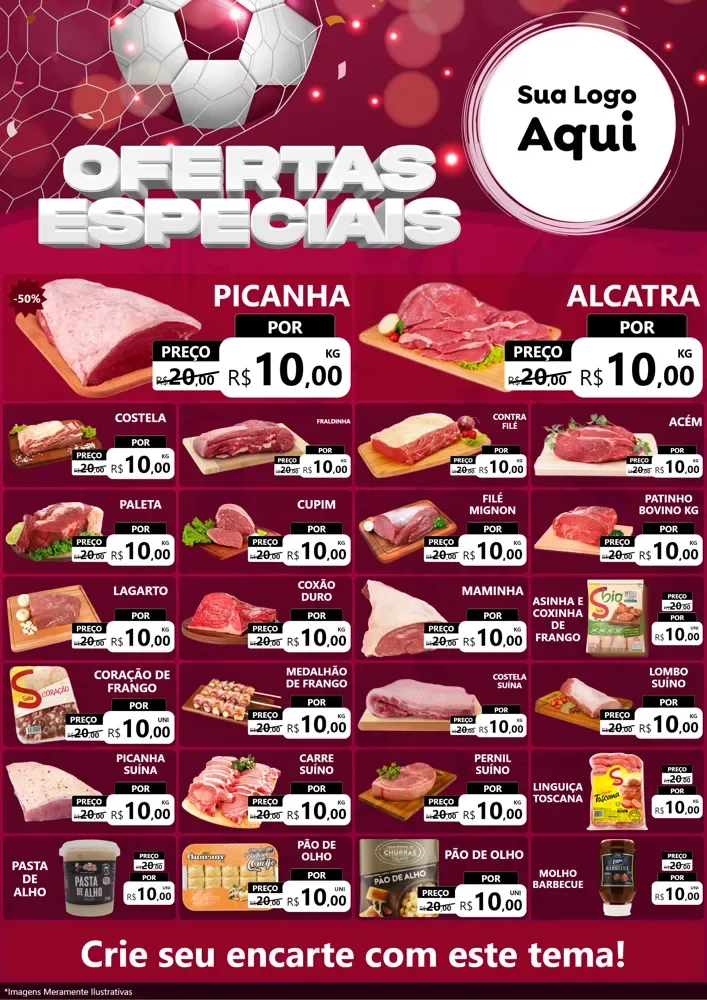 Modelo de Encarte para Encarte A4 Vertical com o tema Ofertas Especiais - Futebol para Açougue