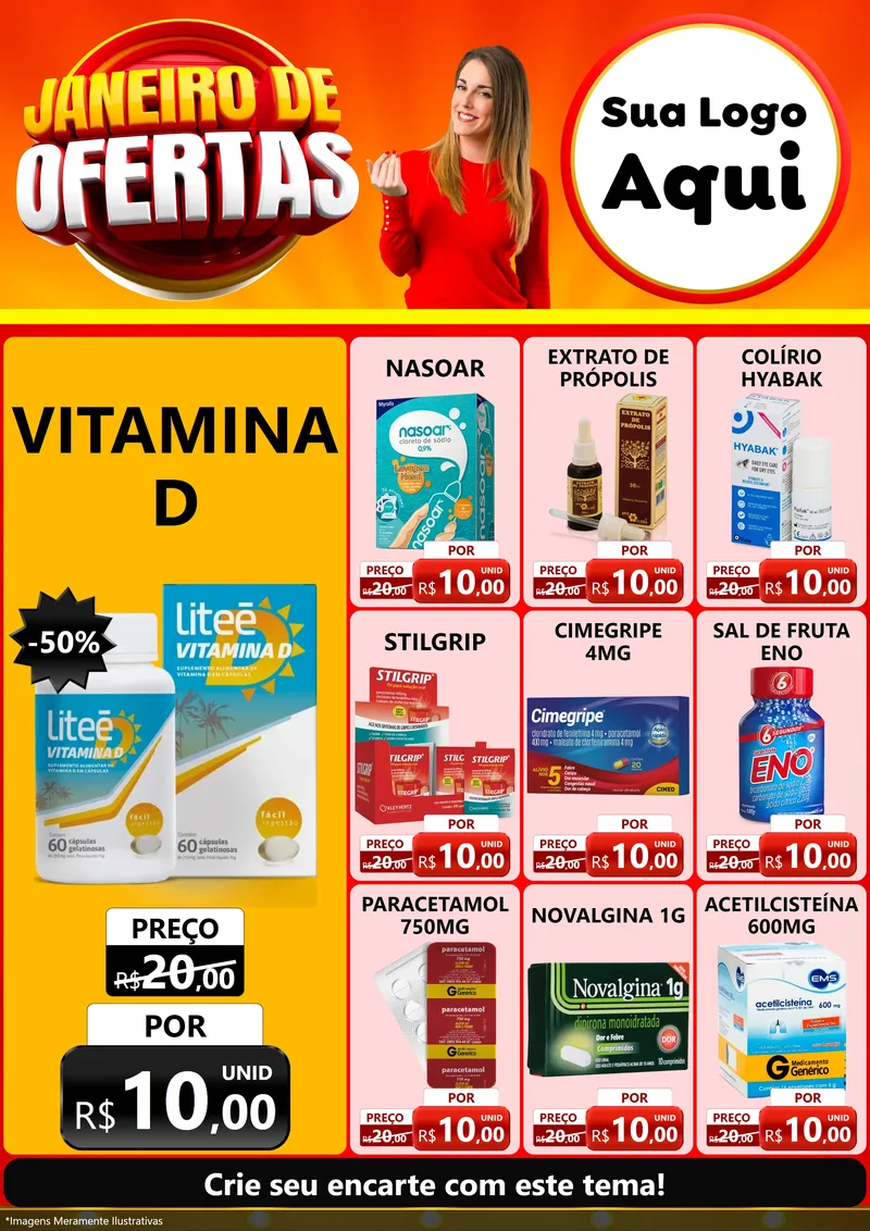 Modelo de Encarte para Encarte A4 Vertical com o tema Janeiro de Ofertas para Farmácia