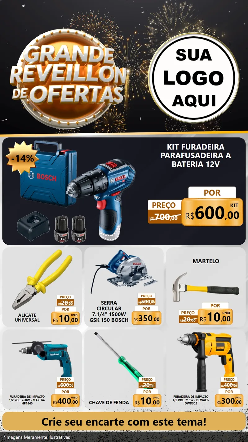Modelo de Rede Social para Stories com o tema Grande Réveillon de Ofertas para Maquinas e Ferramentas