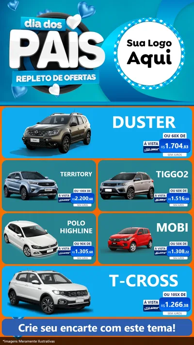 Modelo de TV para TV Vertical com o tema Dia Dos Pais Repleto de Ofertas para Concessionaria de Carros