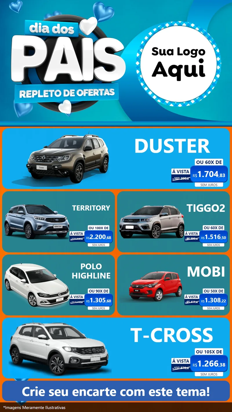Modelo de TV para TV Vertical com o tema Dia Dos Pais Repleto de Ofertas para Concessionaria de Carros
