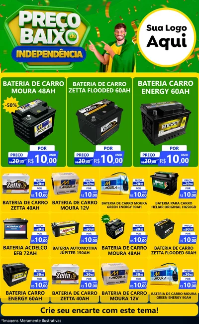 Modelo de Encarte para Encarte Grande com o tema Preço Baixo de Independência para Baterias Elétricas