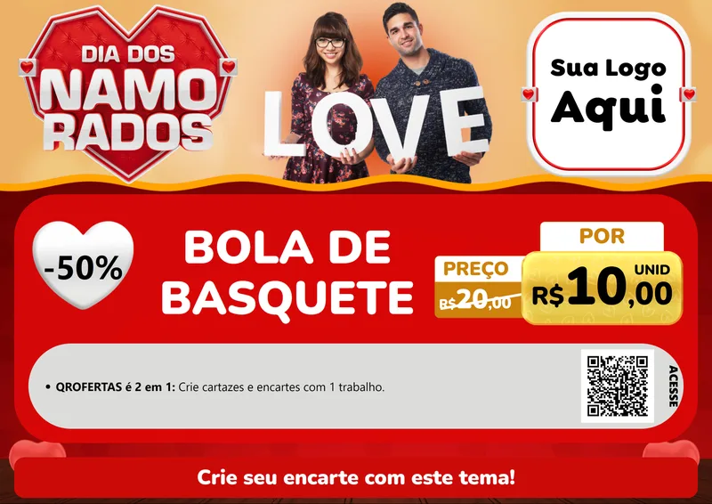 Modelo de Cartaz para Cartaz A4 Horizontal com o tema Dia dos Namorados para Artigos Esportivos