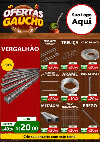 Modelo de Encarte para Encarte A4 Vertical com o tema Ofertas Dia do Gaúcho para Ferragens