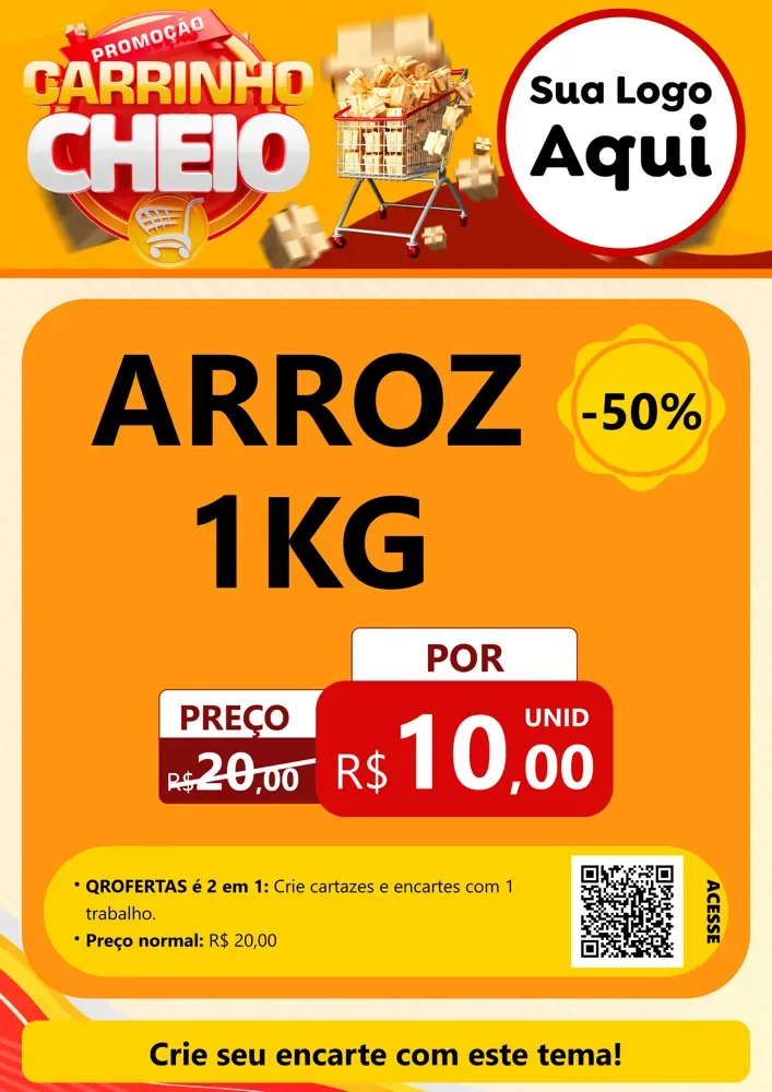 Modelo de Cartaz para Cartaz A4 Vertical com o tema Promoção carrinho cheio para Supermercado