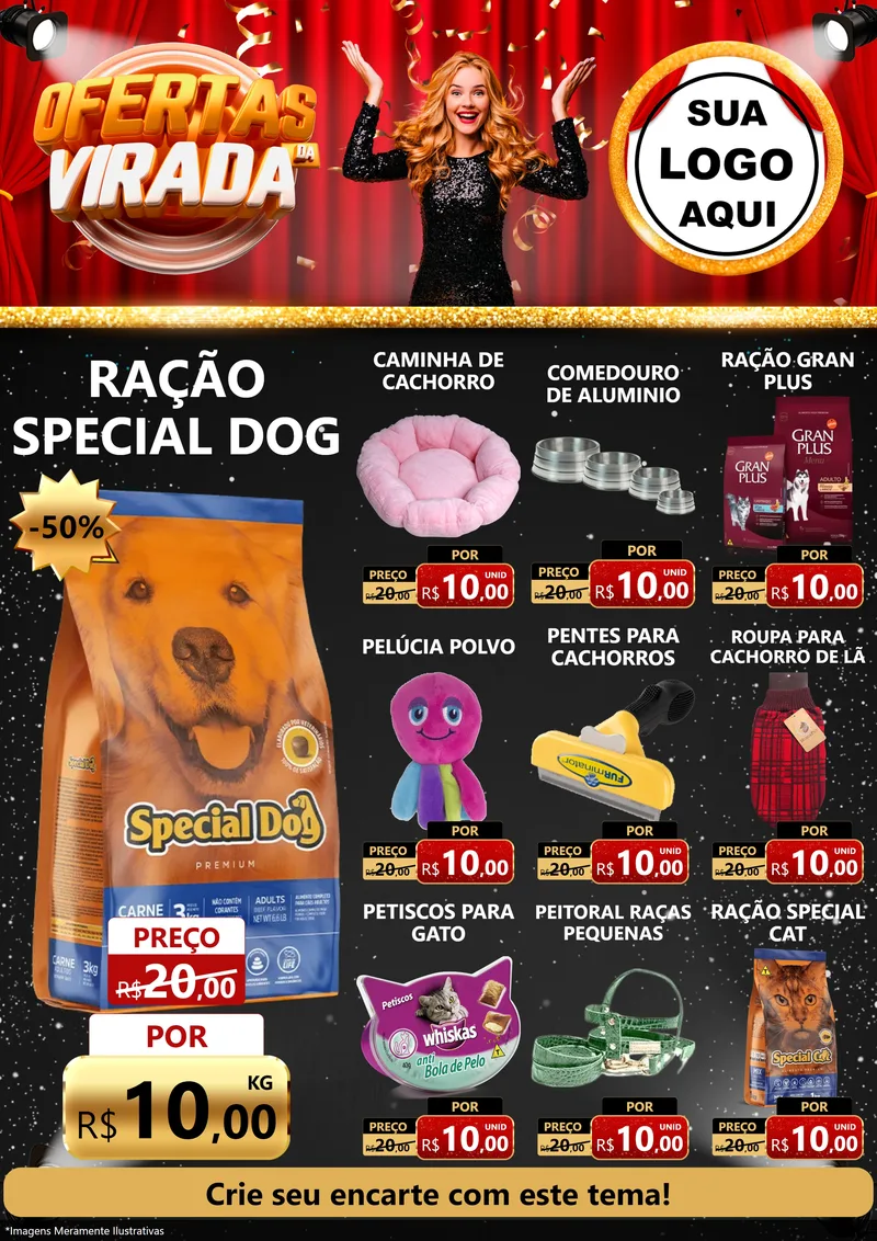 Modelo de Encarte para Encarte A4 Vertical com o tema Ofertas da Virada para Pet Shop