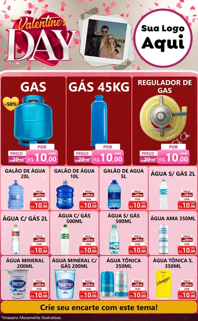 Modelo de Encarte para Encarte Grande com o tema Valentine's Day para Água e gás