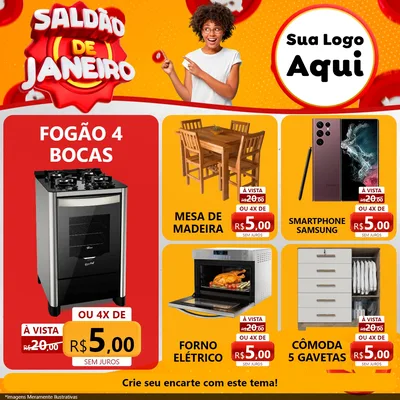 Modelo de Rede Social para Feed Facebook com o tema Saldão de Janeiro para Móveis e Eletro