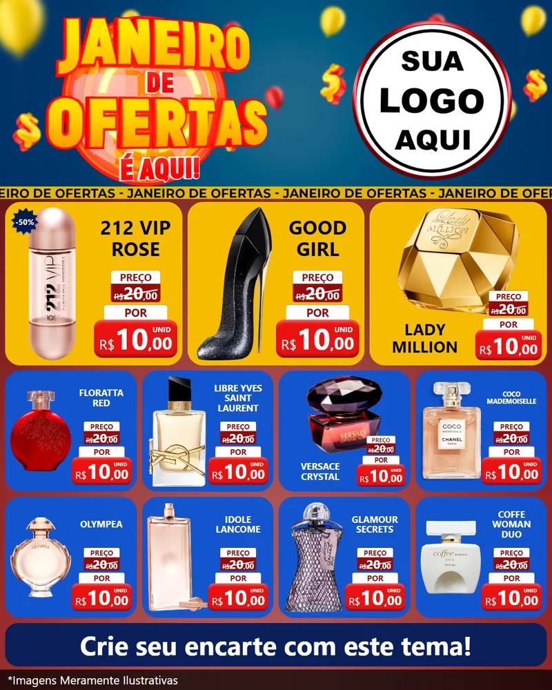 Modelo de Rede Social para Feed Instagram com o tema Janeiro de Ofertas É Aqui! para Perfumes