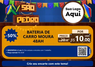 Modelo de Cartaz para Cartaz A4 Horizontal com o tema São Pedro para Baterias Elétricas