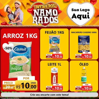 Modelo de Rede Social para Feed Facebook com o tema Arraiá dos Namorados para Supermercado