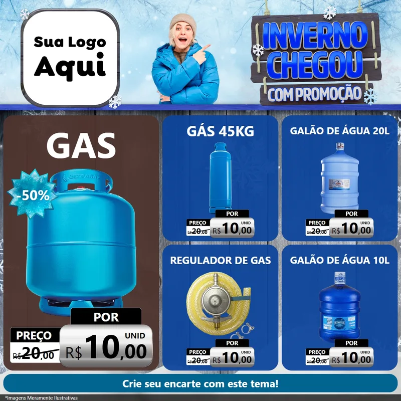 Modelo de Rede Social para Feed Facebook com o tema Inverno Chegou Com Promoção para Água e gás