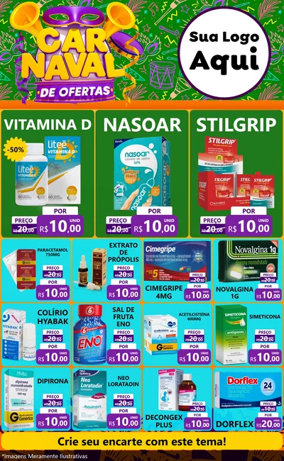 Modelo de Encarte para Encarte Grande com o tema Carnaval de Ofertas para Farmácia