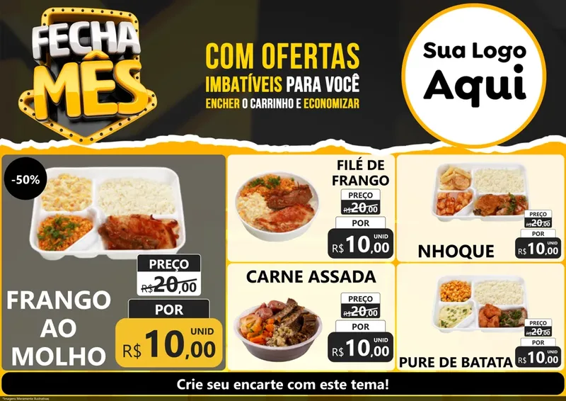 Modelo de Encarte para Encarte A4 Horizontal com o tema Fecha Mês para Restaurante