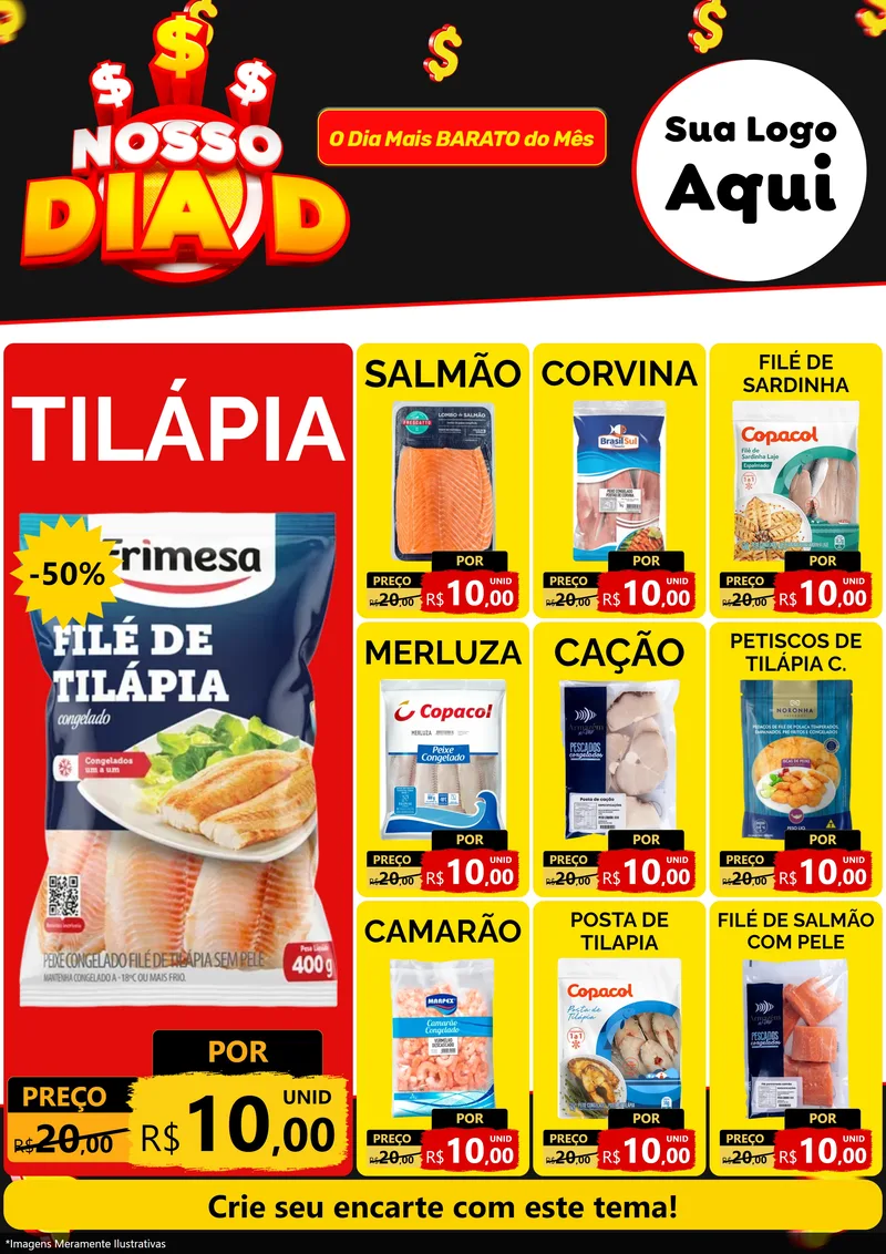 Modelo de Encarte para Encarte A4 Vertical com o tema Nosso Dia D para Peixaria