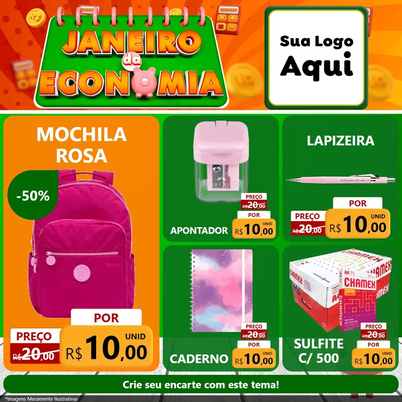 Modelo de Rede Social para Feed Facebook com o tema Janeiro da Economia para Papelaria