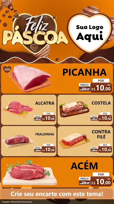 Modelo de TV para TV Vertical com o tema Feliz Páscoa para Açougue