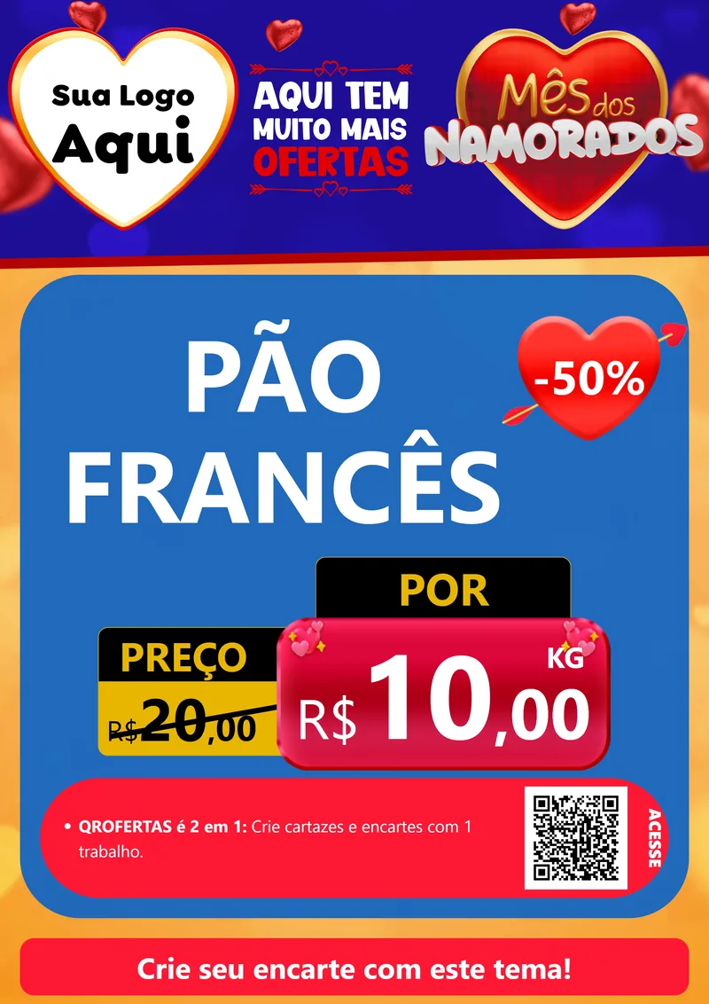 Modelo de Cartaz para Cartaz A4 Vertical com o tema Mês dos Namorados para Padaria