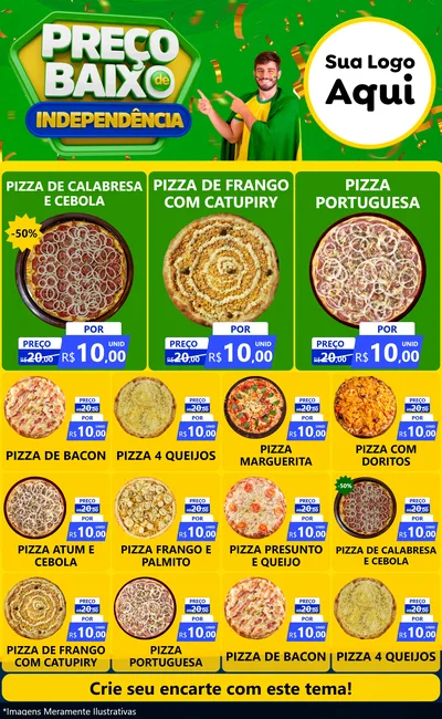 Modelo de Encarte para Encarte Grande com o tema Preço Baixo de Independência para Pizzaria