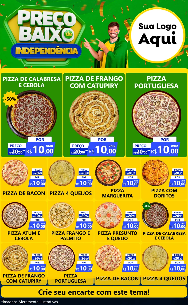 Modelo de Encarte para Encarte Grande com o tema Preço Baixo de Independência para Pizzaria