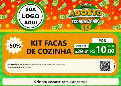 Modelo de Cartaz para Cartaz A4 Horizontal com o tema Comece Agosto Economizando para Utilidades Domésticas