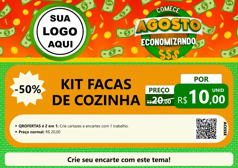Modelo de Cartaz para Cartaz A4 Horizontal com o tema Comece Agosto Economizando para Utilidades Domésticas