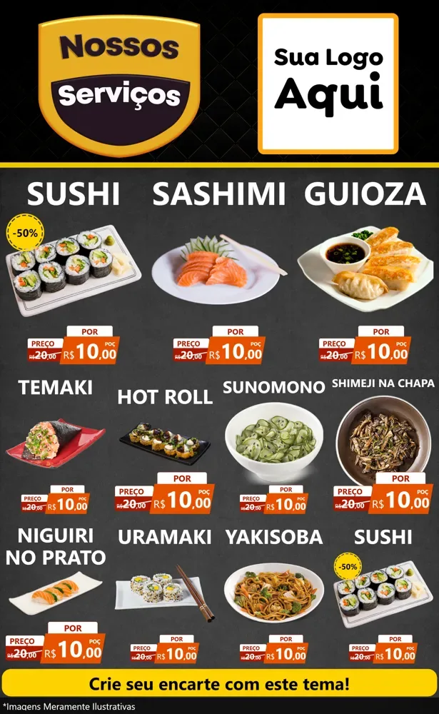 Modelo de Encarte para Encarte Grande com o tema Nossos Serviços para Comida japonesa