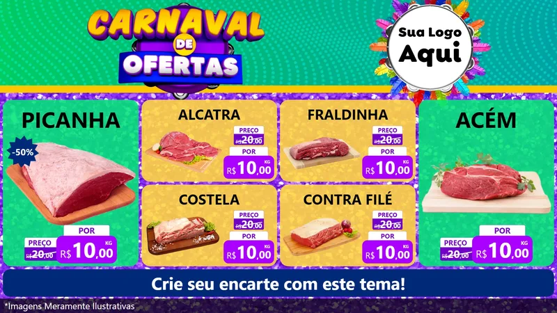 Modelo de TV para TV Horizontal com o tema Carnaval de Ofertas para Açougue