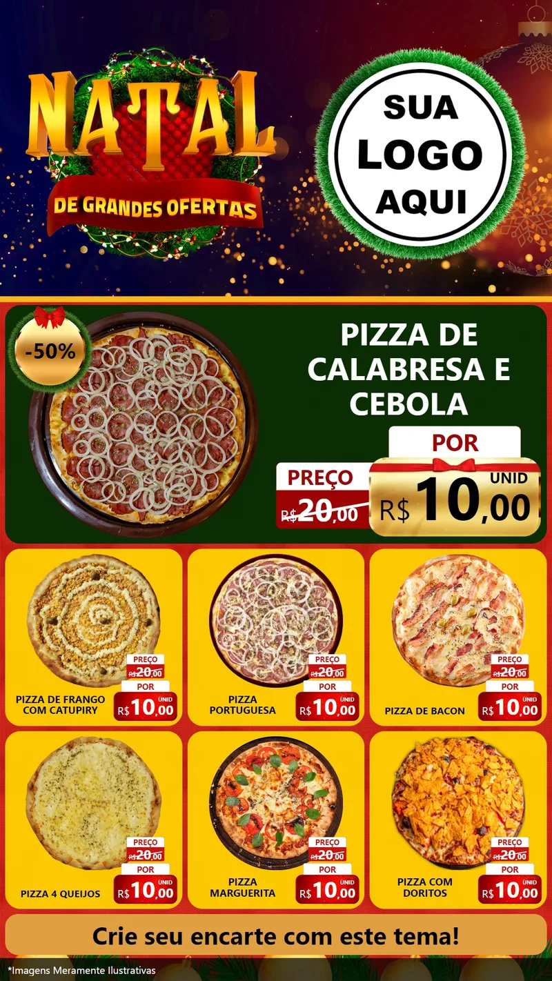 Modelo de Rede Social para Stories com o tema Natal de Grandes Ofertas para Pizzaria