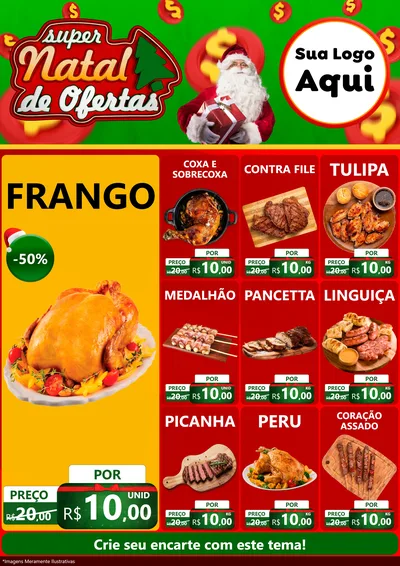 Modelo de Encarte para Encarte A4 Vertical com o tema Super Natal de Ofertas para Assados