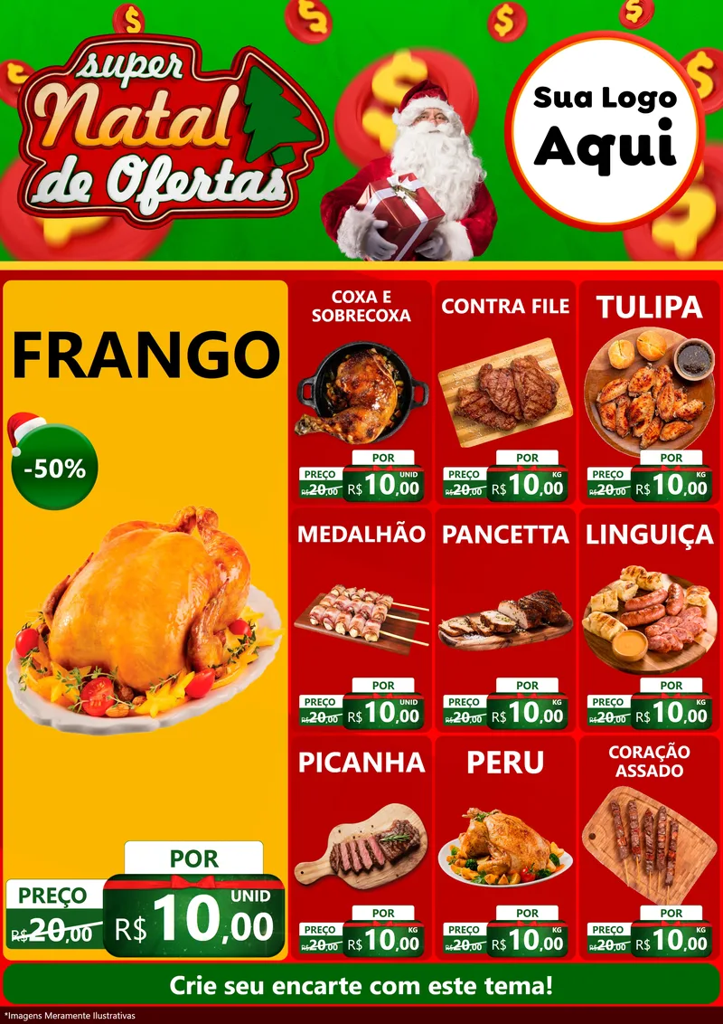 Modelo de Encarte para Encarte A4 Vertical com o tema Super Natal de Ofertas para Assados