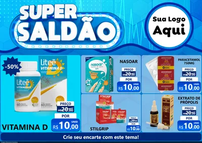 Modelo de Encarte para Encarte A4 Horizontal com o tema Super Saldão - Farmácia para Farmácia