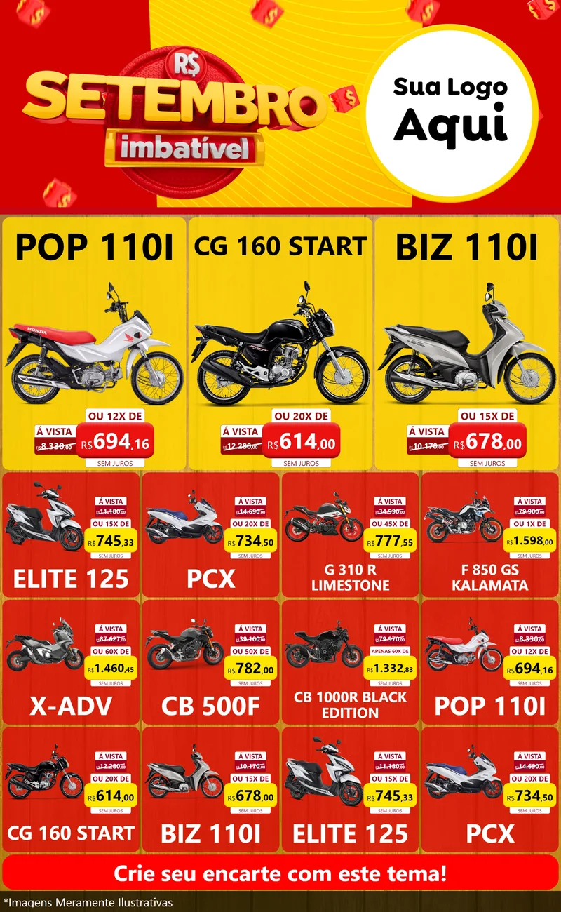 Modelo de Encarte para Encarte Grande com o tema Setembro Imbatível para Concessionaria de Motos