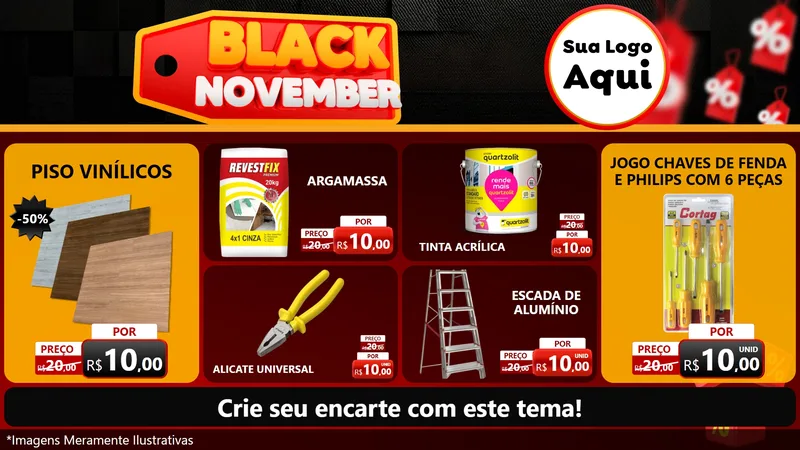 Modelo de TV para TV Horizontal com o tema Black November para Material para Construção