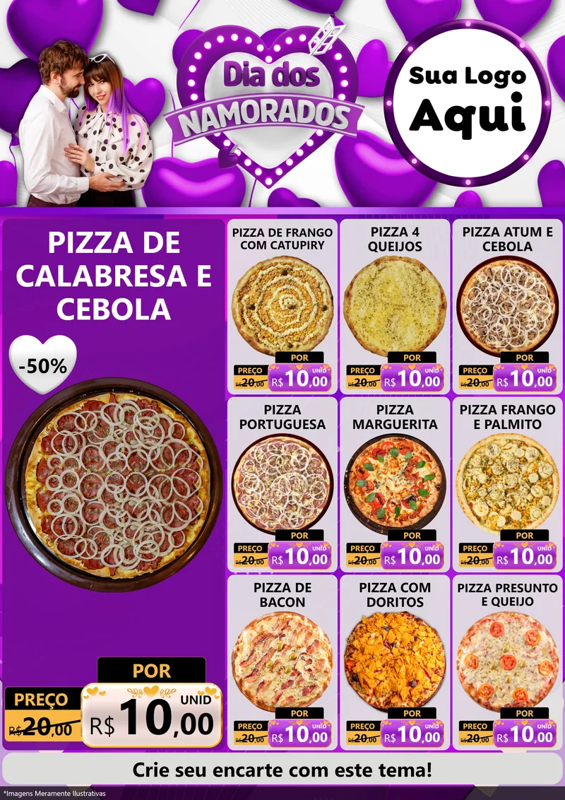 Modelo de Encarte para Encarte A4 Vertical com o tema Dia dos Namorados para Pizzaria