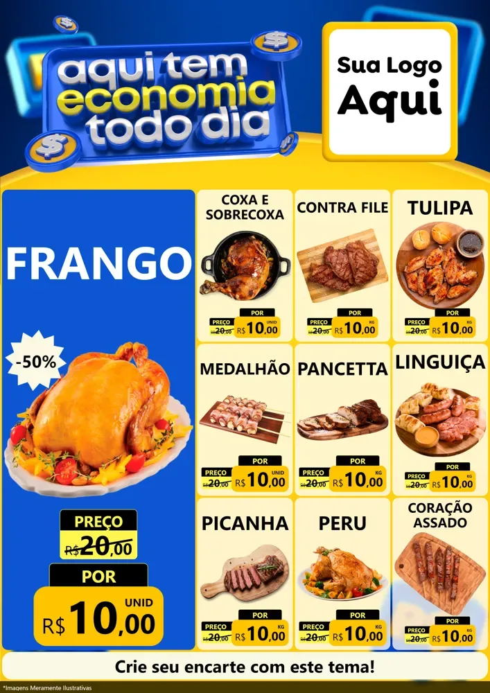 Modelo de Encarte para Encarte A4 Vertical com o tema Aqui Tem Economia Todo Dia para Assados