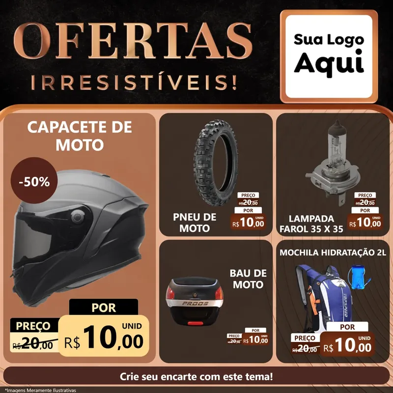 Modelo de Rede Social para Feed Facebook com o tema Ofertas Irresistíveis! para Moto peças