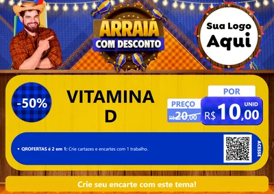 Modelo de Cartaz para Cartaz A4 Horizontal com o tema Arraiá Com Desconto para Farmácia
