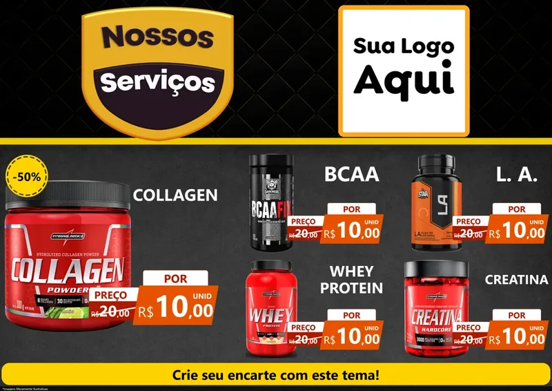 Modelo de Encarte para Encarte A4 Horizontal com o tema Nossos Serviços para Suplementos alimentares