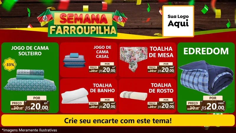 Modelo de TV para TV Horizontal com o tema Semana Farroupilha para Cama, Mesa e Banho