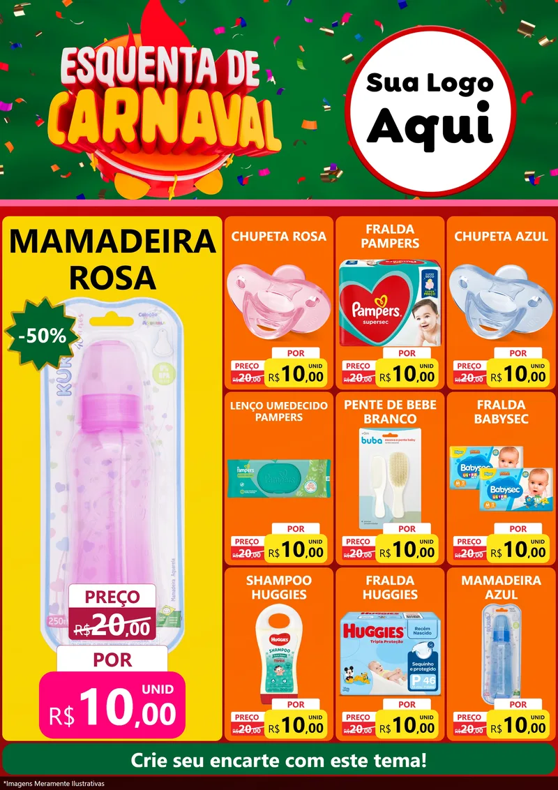 Modelo de Encarte para Encarte A4 Vertical com o tema Esquenta de Carnaval para Bebês