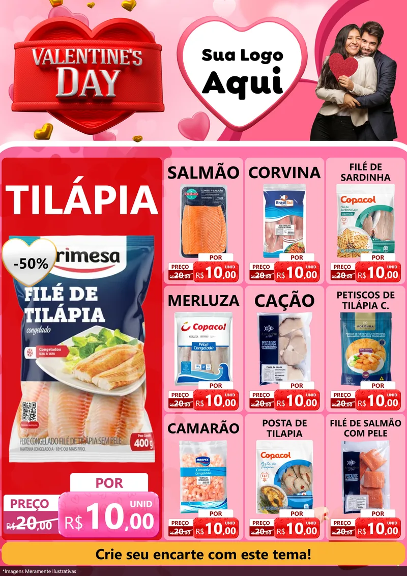 Modelo de Encarte para Encarte A4 Vertical com o tema Valentine's Day para Peixaria