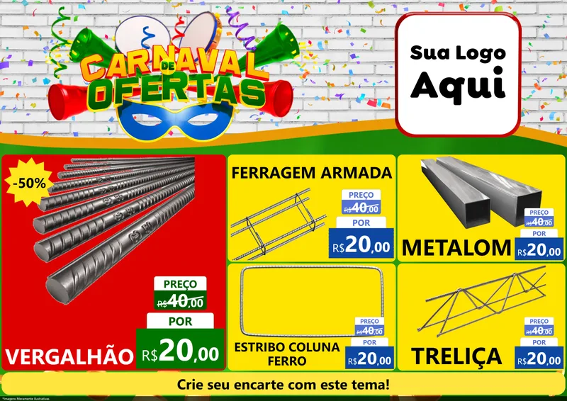 Modelo de Encarte para Encarte A4 Horizontal com o tema Carnaval de Ofertas para Ferragens