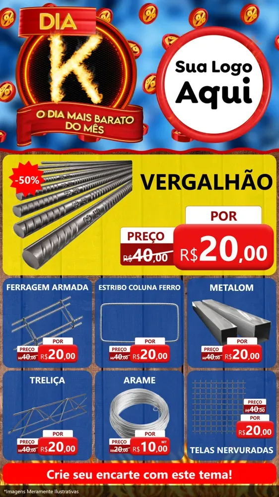 Modelo de Rede Social para Stories com o tema Dia K - O Dia Mais Barato Do Mês para Ferragens